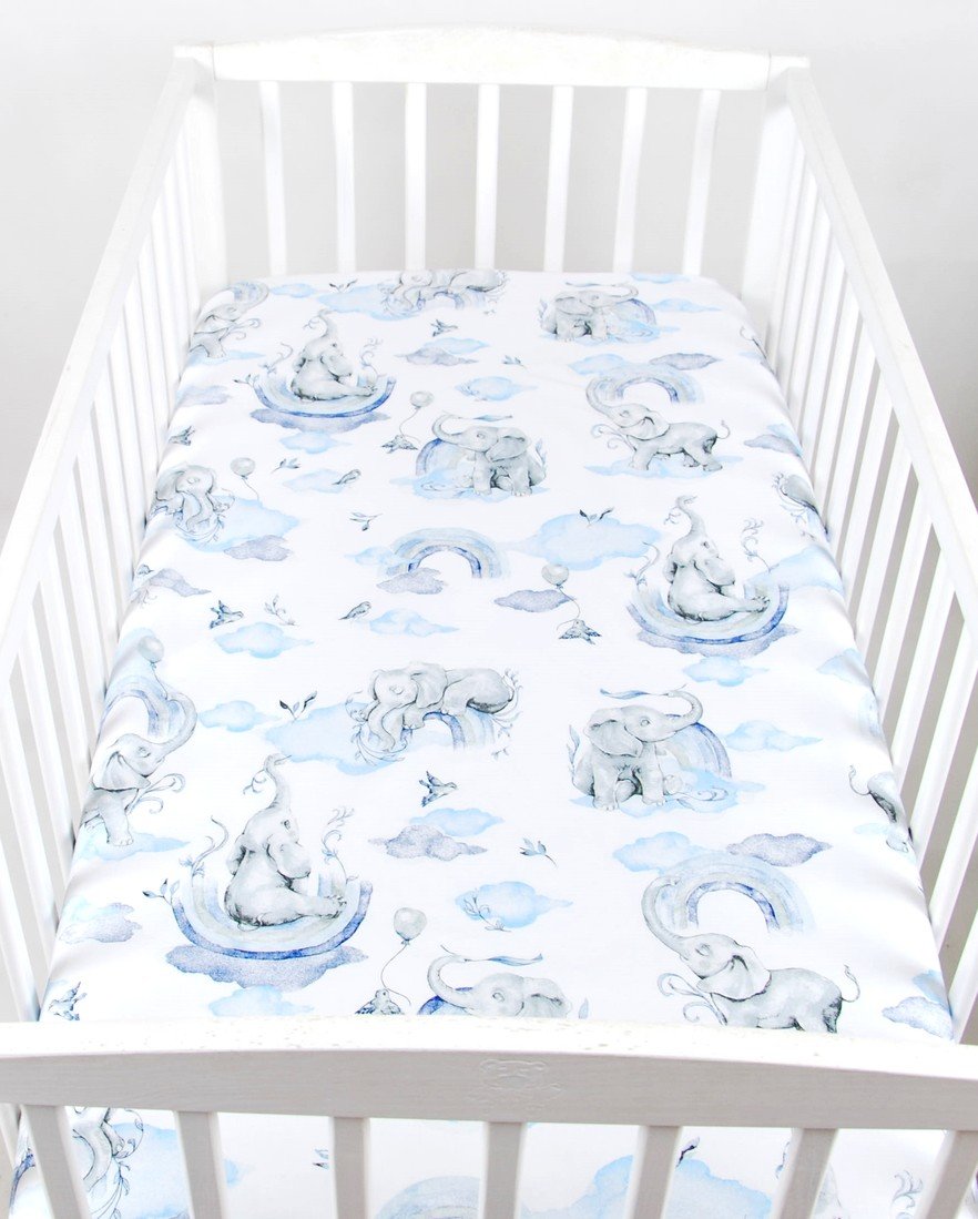 BBL Dětské prostěradlo do postele bavlna - 120 x 60 cm - slon pastelová modrá