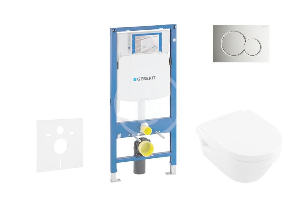 GEBERIT Duofix Modul pro závěsné WC s tlačítkem Sigma01, lesklý chrom + Villeroy Boch WC a sedátko, DirectFlush, SoftClose, CeramicPlus 111.300.00.5 NB2