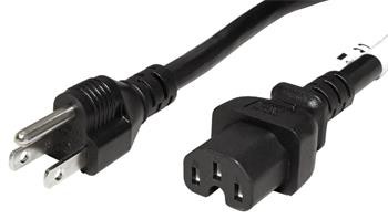 Kabel síťový US, NEMA 5-15P(typ B) - IEC320 C15, 1,8m, černý