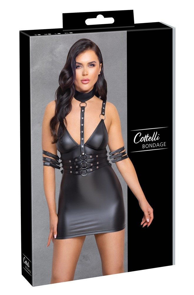 Cottelli Bondage - shiny mini dress with neck strap (black)