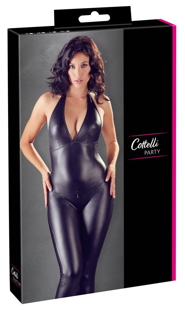 Cottelli Party - low-cut shiny overalls (black)