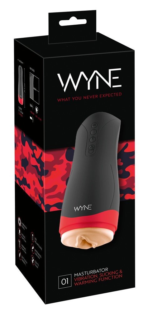 WYNE 01 - rechargeable, vibrating suction, heating masturbator (black)