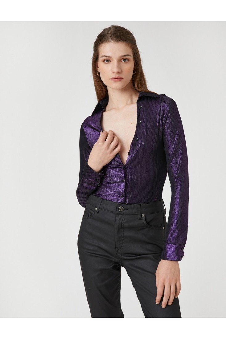 Koton Ece Sükan X - Glittery Decollete Slim Fit Shirt