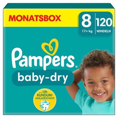 Pampers Plenky Baby-Dry, velikost 8, 17+kg, mÄ›sĂ­ÄŤnĂ­ balenĂ­ (1 x 120 plenek)