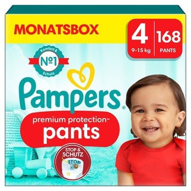 Pampers Premium Protection Pants, velikost 4, 9-15kg, mÄ›sĂ­ÄŤnĂ­ balenĂ­ (1x 168 plen)