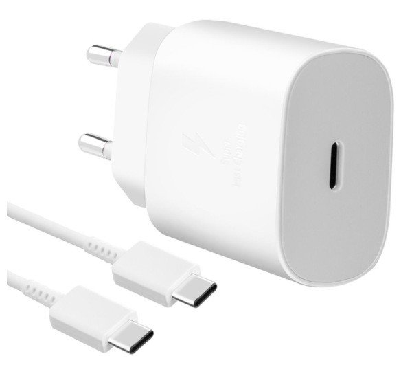 Cestovní nabíječka Samsung EP-TA800EWE + EP-DA905BWE, USB-C, 25W, white/bílá (OOB BULK)