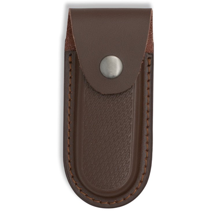 Pouzdro kožené Dingo na zavírací nůž s drukem 15x6 - hnědé
