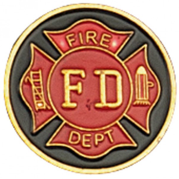 Odznak (pins) 20mm US Fire Dept (FD) - zlatý
