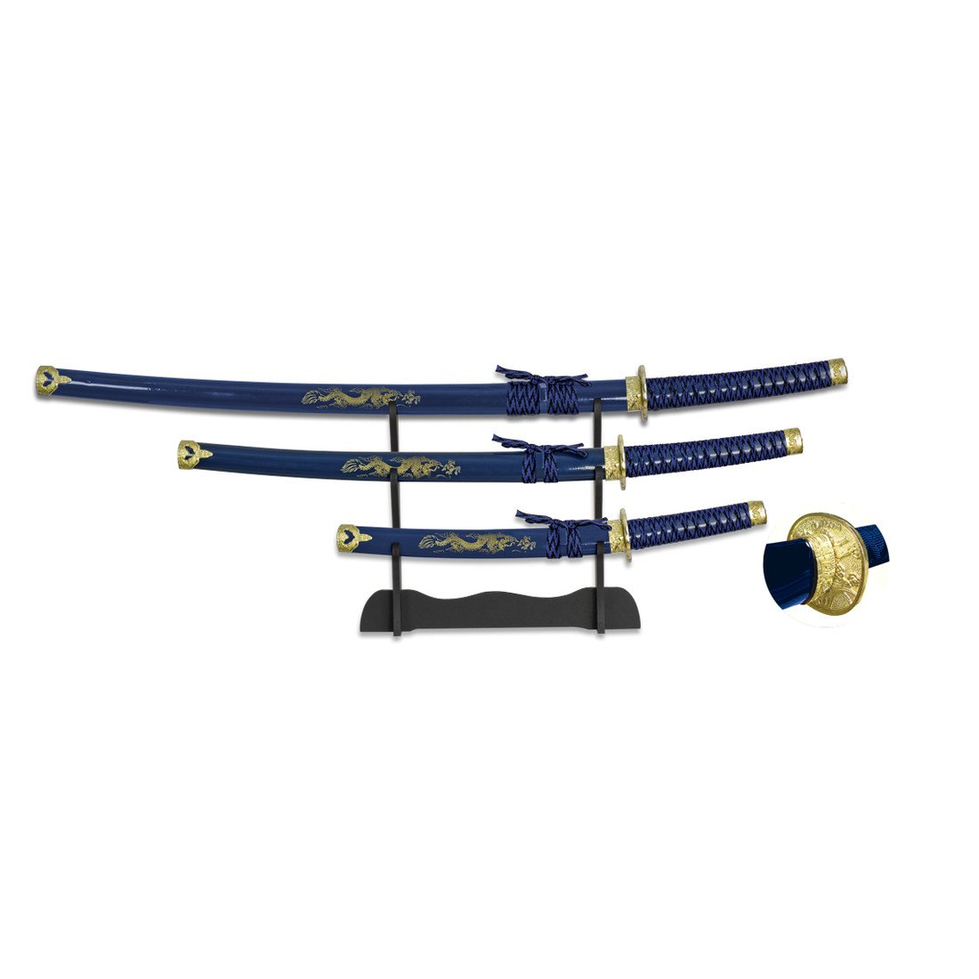 Katana set 3 kusů včetně stojanu - modrý