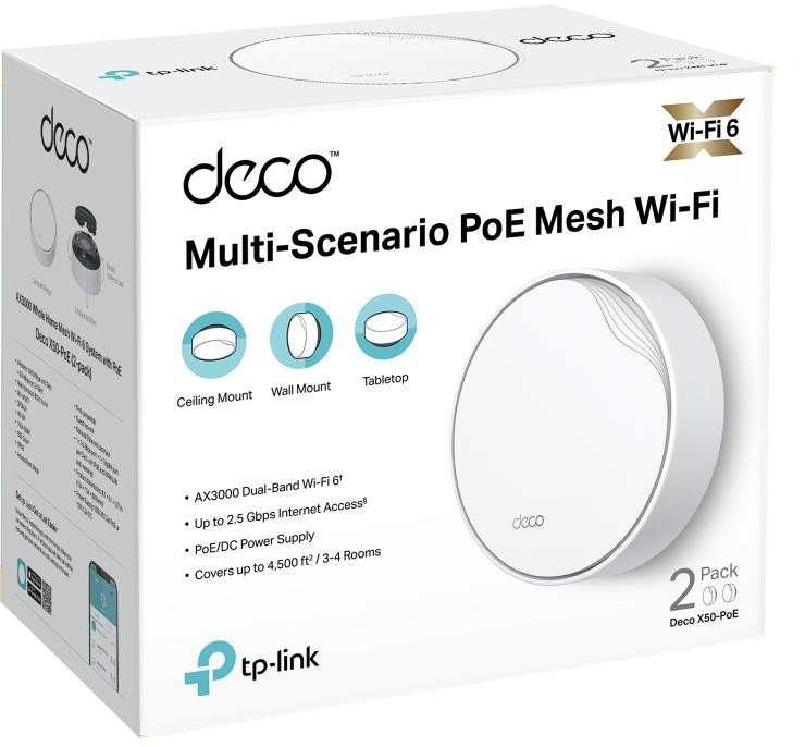 TP-LINK TPLink AX3000 Smart Home WiFi6 System with POE Deco X50-PoE(2-pack) (Deco X50-PoE(2-pack))