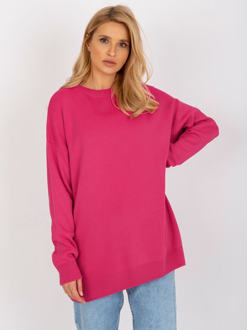 FUCHSIOVÝ JEDNOBAREVNÝ DELŠÍ SVETR BA-SW-10175.06X-FUCHSIA Velikost: ONE SIZE