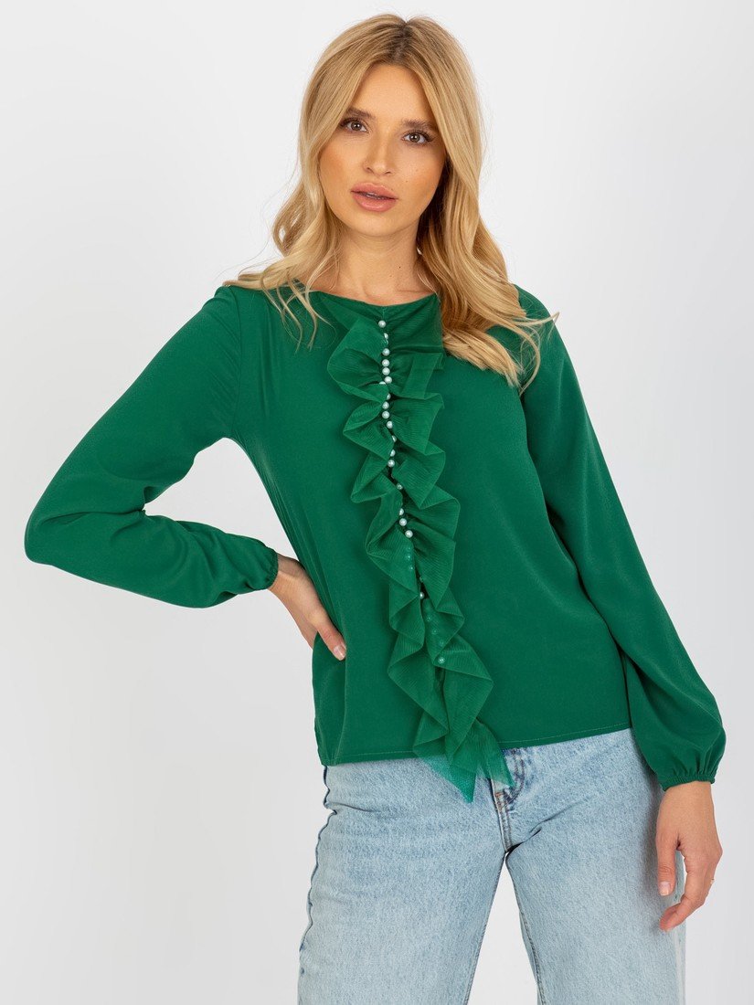 TMAVĚ ZELENÁ HALENKA S APLIKACÍ LK-BZ-506673.36-DARK GREEN Velikost: 36