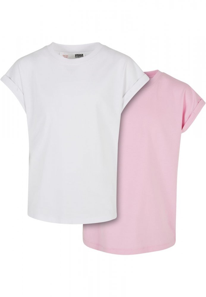 Girls Organic Extended Shoulder Tee 2-Pack - white/girlypink 110/116