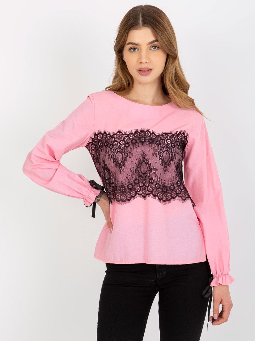 RŮŽOVÁ HALENKA S KRAJKOU A VÁZÁNÍM -LK-BZ-506877.15X-PINK Velikost: 36