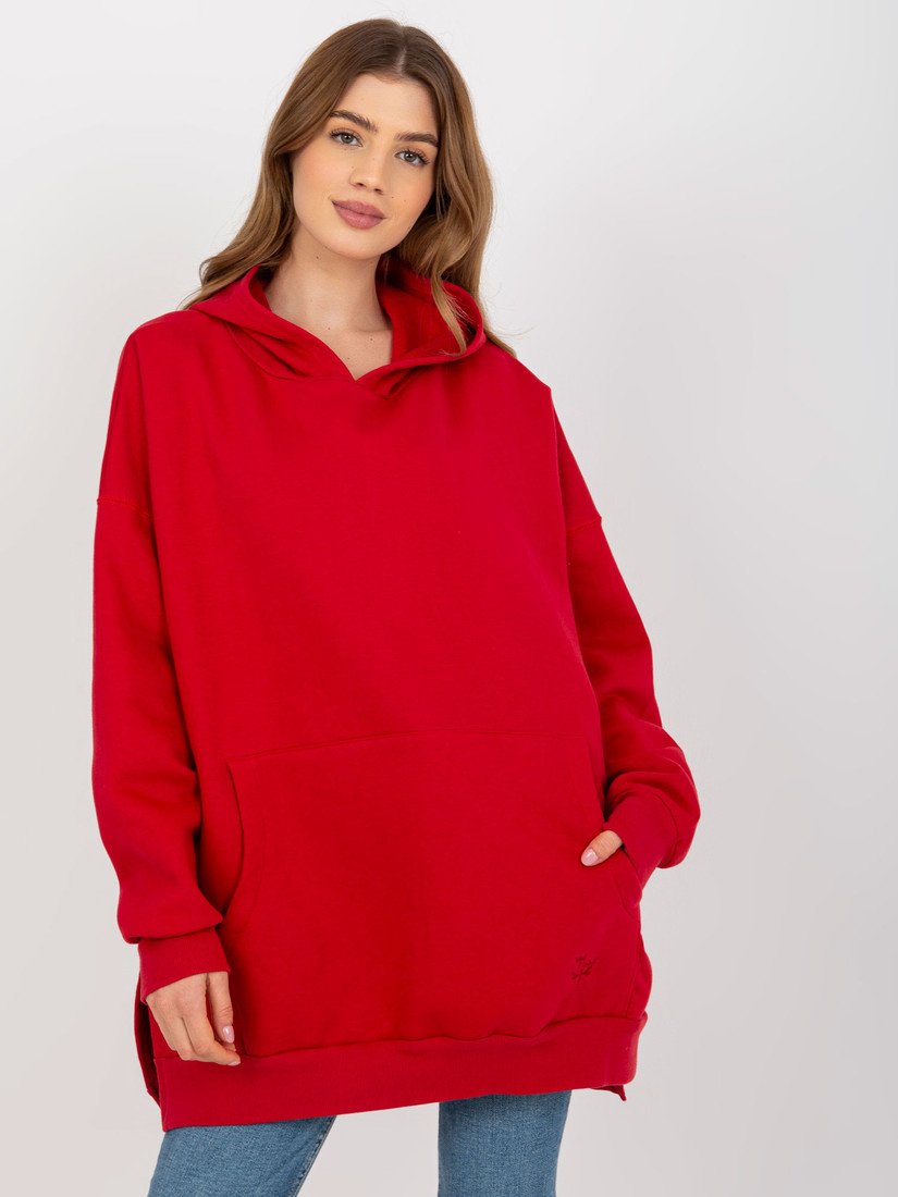 ČERVENÁ DELŠÍ MIKINA S ROZPARKY -TW-BL-2001.80-DARK RED Velikost: S/M