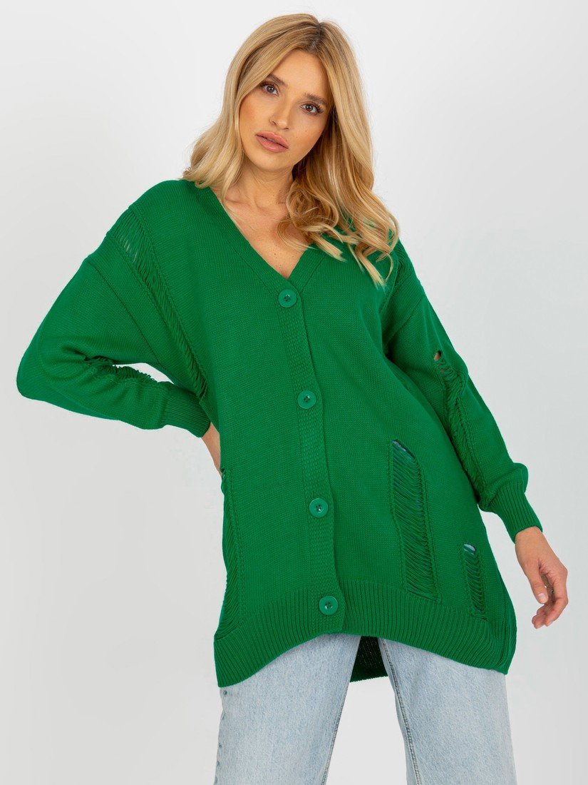 ZELENÝ KARDIGAN NA KNOFLÍKY S DÍRAMI -LC-SW-8042.12X-GREEN Velikost: ONE SIZE
