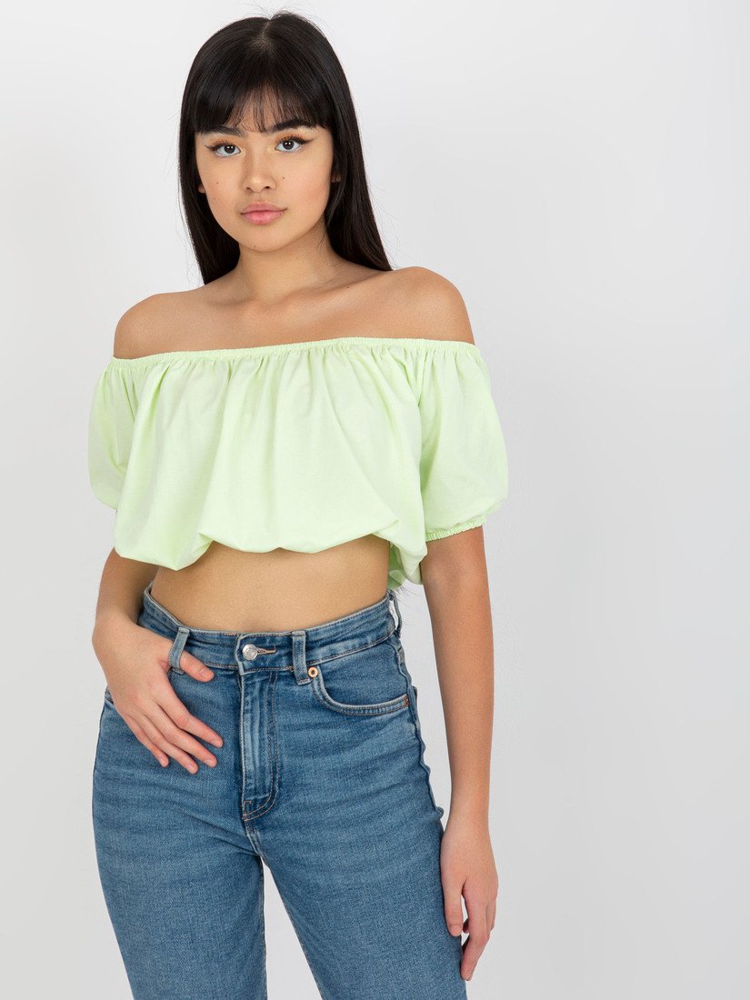 Limetkový crop top se spadlými rukávy EM-BZ-HS-20-257.40X-limon Velikost: S