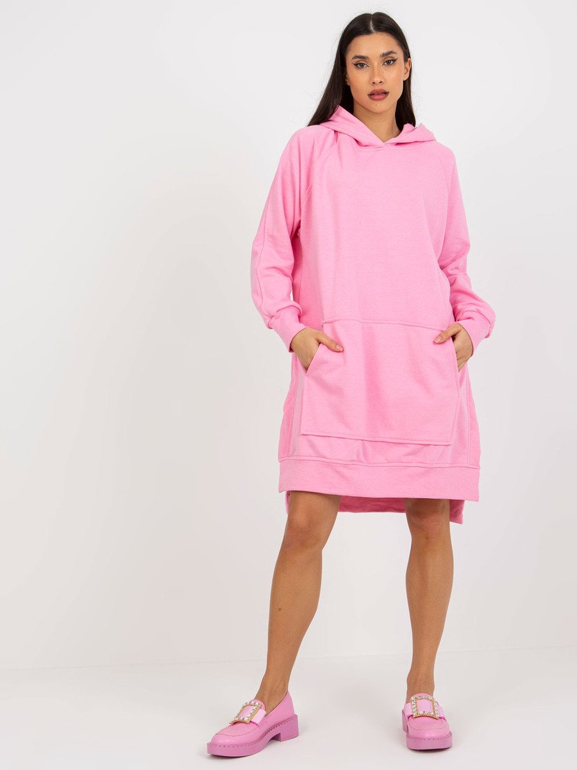 Růžové dlouhé mikinové šaty s kapucí EM-BL-738.07X-pink Velikost: ONE SIZE