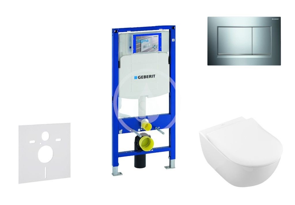 GEBERIT Duofix Modul pro závěsné WC s tlačítkem Sigma30, lesklý chrom/chrom mat + Villeroy Boch WC a sedátko, DirectFlush, SoftClose, CeramicPlus 111.300.00.5 NI6