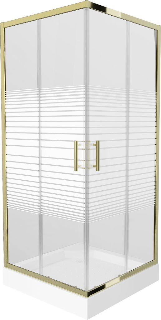 MEXEN/S Rio sprchový kout čtverec 90 x 90 cm, pruhy, zlato + vanička Rio včetně výpustě 860-090-090-50-20-4510