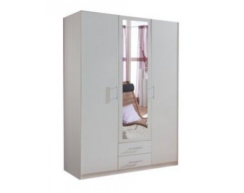 Šatní skříň se zrcadlem Cliff, 135 cm, bílá