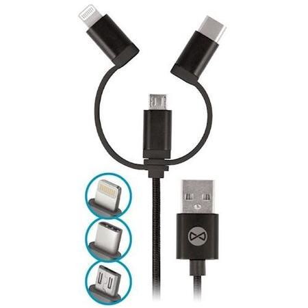 Forever Datový kabel 3v1 micro USB+Lightning+USB-C 1m 1,5A T_01626, černý