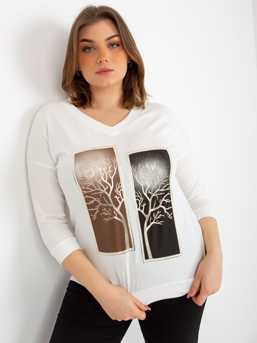 SMETANOVÉ TRIČKO S APLIKACÍ STROMU -RV-BZ-8472.97-ECRU Velikost: ONE SIZE