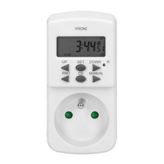 Zásuvka s elektronickým časovačem Mini 230V, 50Hz, MAX.1800W, bílá, Virone, IP20, časovač, 10 programů, 2P+Z