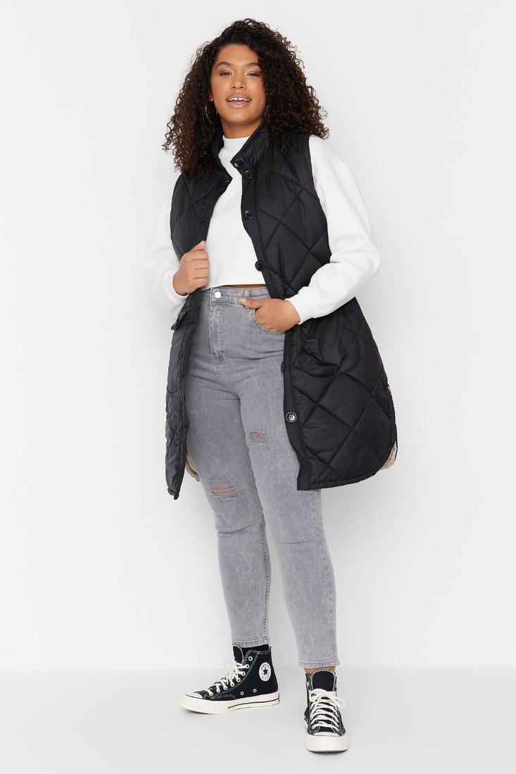 Trendyol Curve Plus Size Vest - Black - Puffer