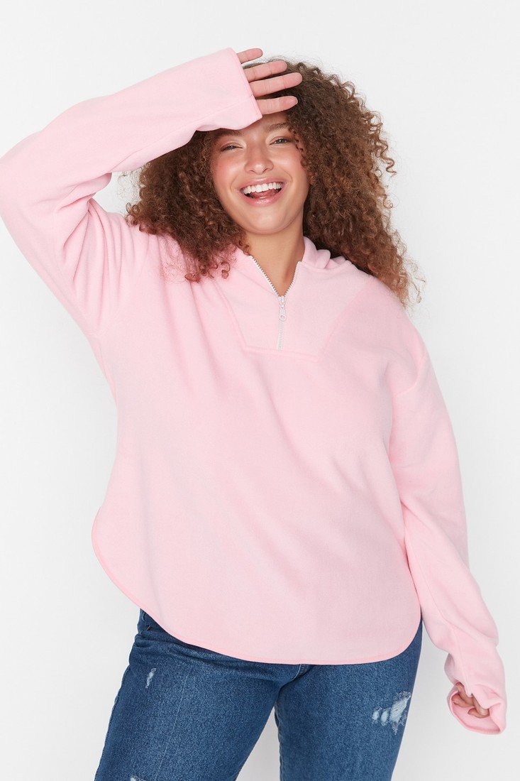 Trendyol Curve Plus Size Sweatshirt - Pink - Oversize