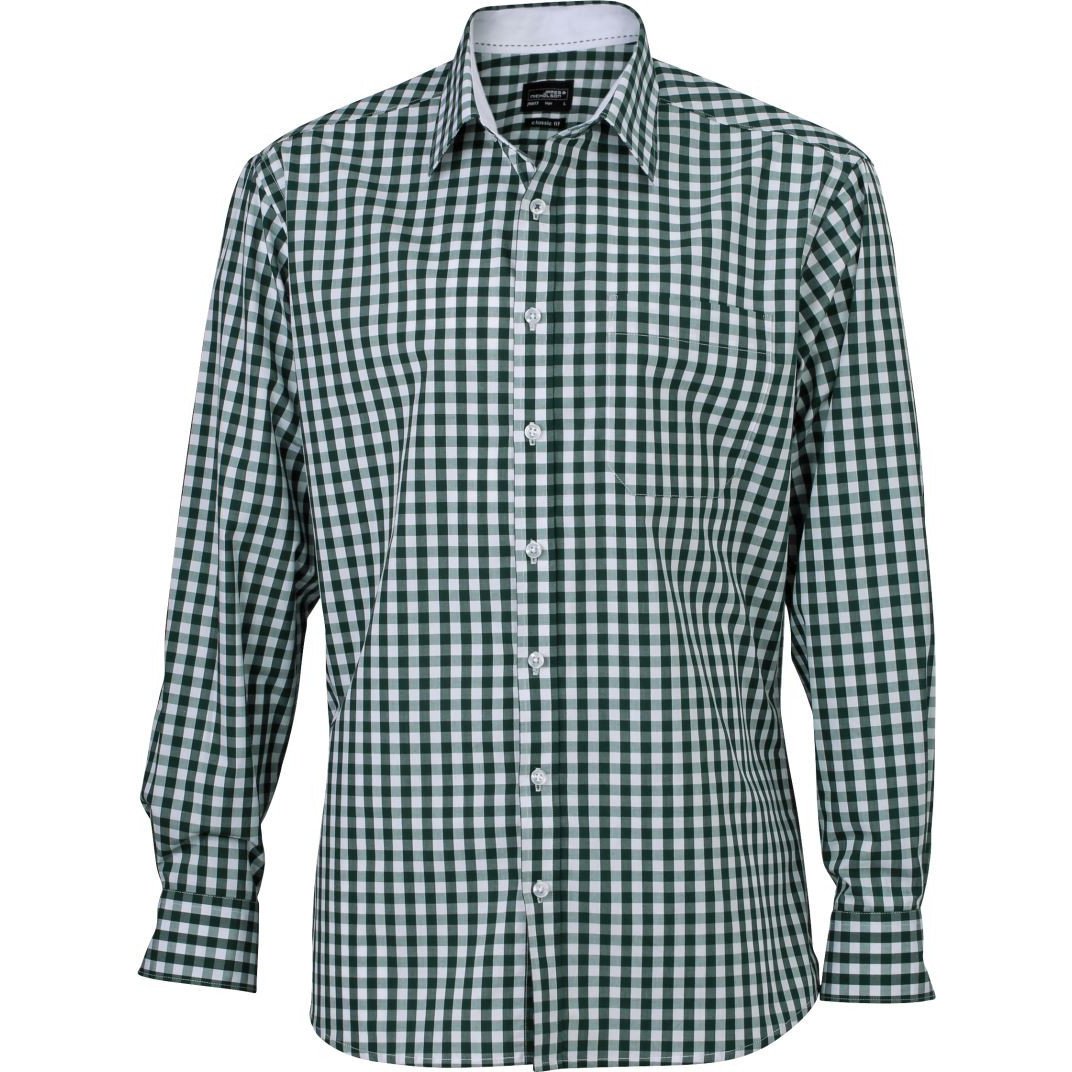 Košile kostkovaná James & Nicholson 617 - tmavě zelená-bílá, XXL