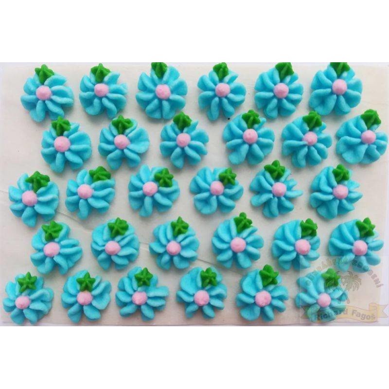 Cukrové květy modré s růžovým středem na platíčku 30ks - Fagos