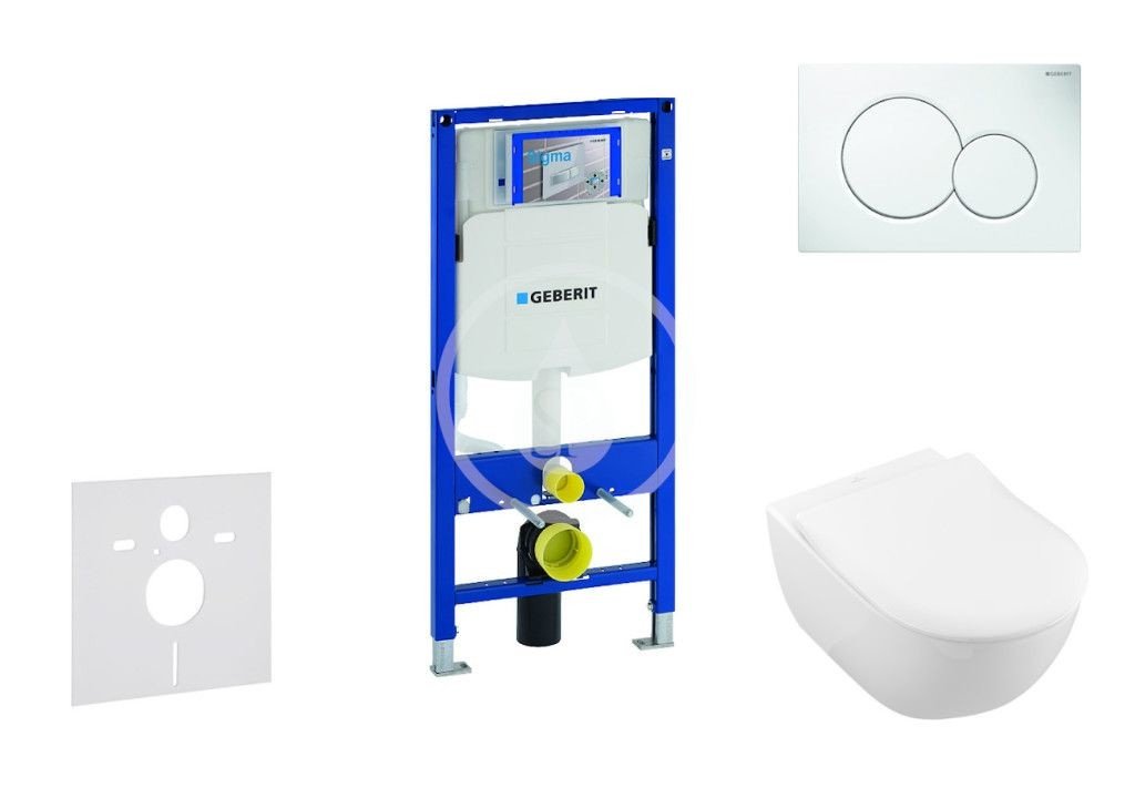 GEBERIT Duofix Modul pro závěsné WC s tlačítkem Sigma01, alpská bílá + Villeroy Boch WC a sedátko, DirectFlush, SoftClose, CeramicPlus 111.300.00.5 NI1