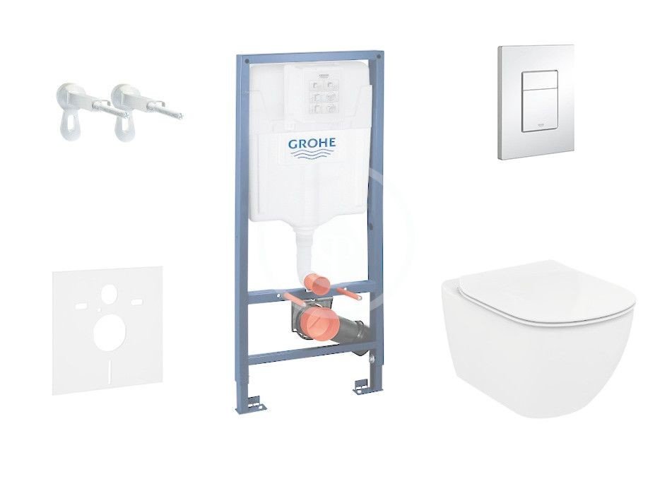 GROHE Rapid SL Set předstěnové instalace, klozetu a sedátka Tesi, softclose, rimless, tlačítka Skate Cosmopolitan, chrom 38528SET-KE