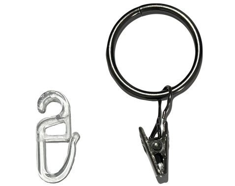 Kroužky se žabkou a háčkem na garnýž (10 ks) pro 16-20 mm, černý nikl