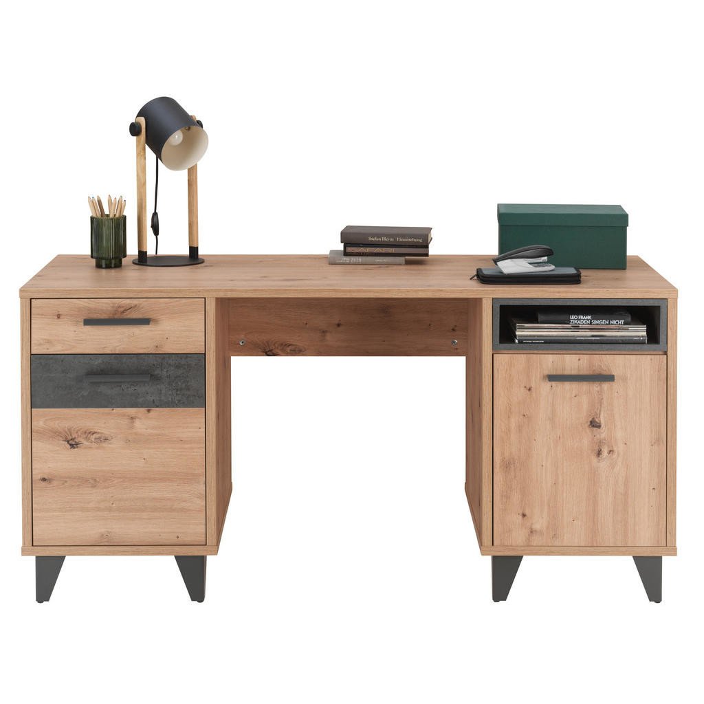 Carryhome PSACÍ STŮL tmavě šedá, dub artisan