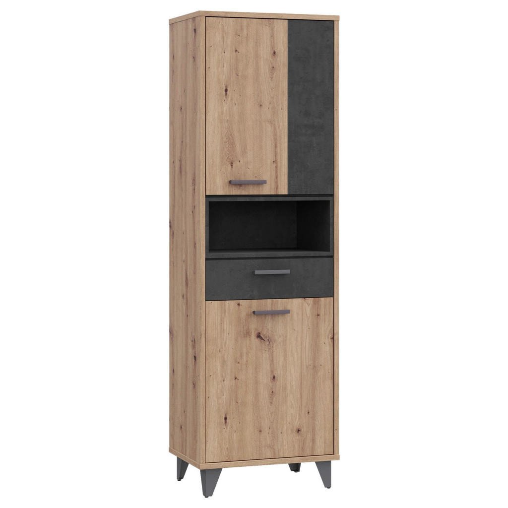 Carryhome REGÁL tmavě šedá, dub artisan