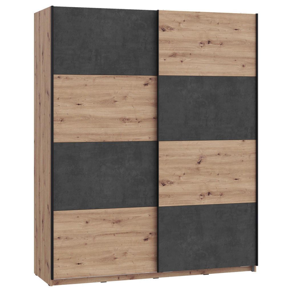 Carryhome SKŘÍŇ S POSOUVACÍMI DVEŘMI, tmavě šedá, dub artisan, 170/210/61 cm