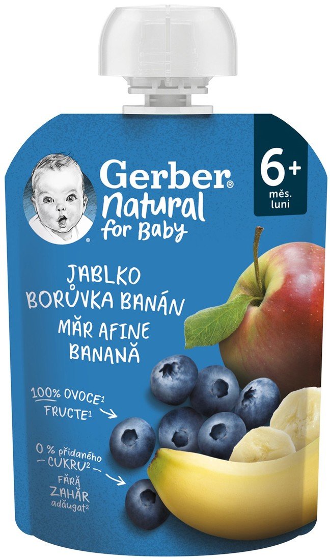 Gerber Natural kapsička jablko, borůvka a banán 90 g