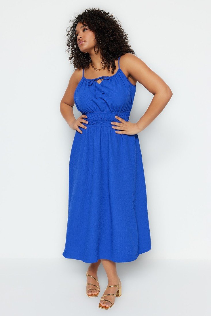 Trendyol Curve Plus Size Dress - Blue - Skater