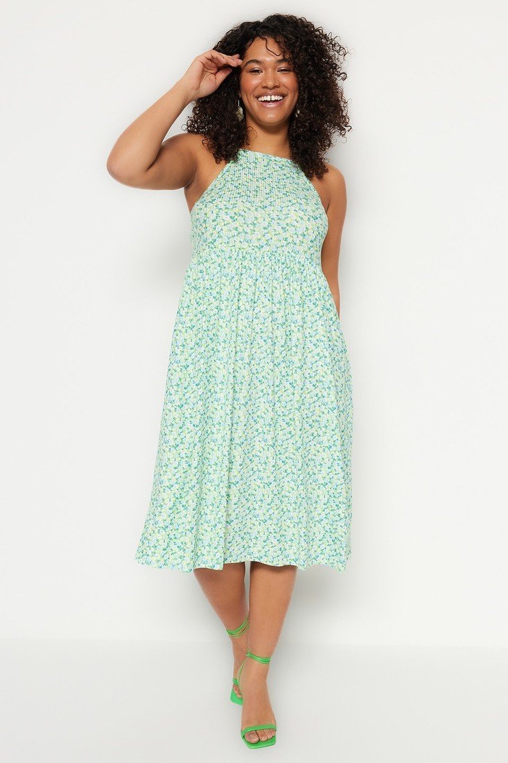 Trendyol Curve Plus Size Dress - Green - Skater