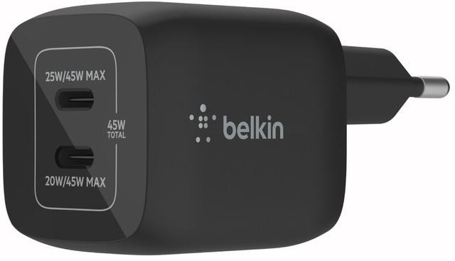 Belkin Duální 45W USB-C Power Delivery GaN PPS nástěnná nabíječka, černá (WCH011vfBK)