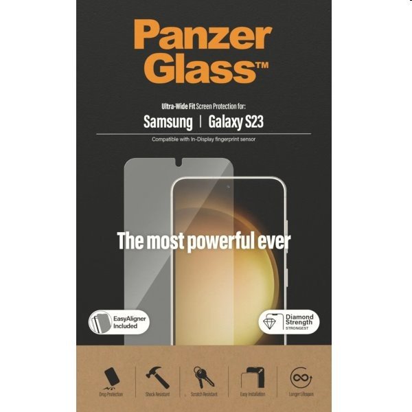 PanzerGlass Samsung Galaxy S23 (celolepené s funkčním otiskem prstů) s instalačním rámečkem 7315
