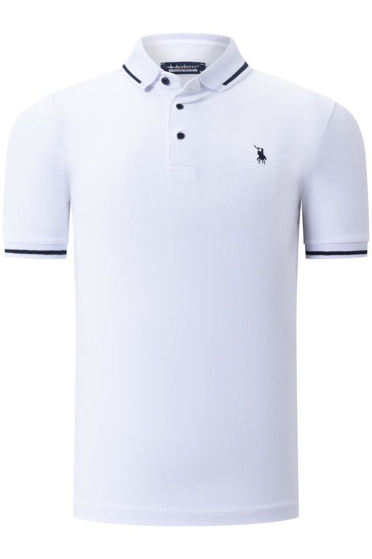 T8586 DEWBERRY MENS POLO COLLAR T-SHIRT-PLAIN WHITE