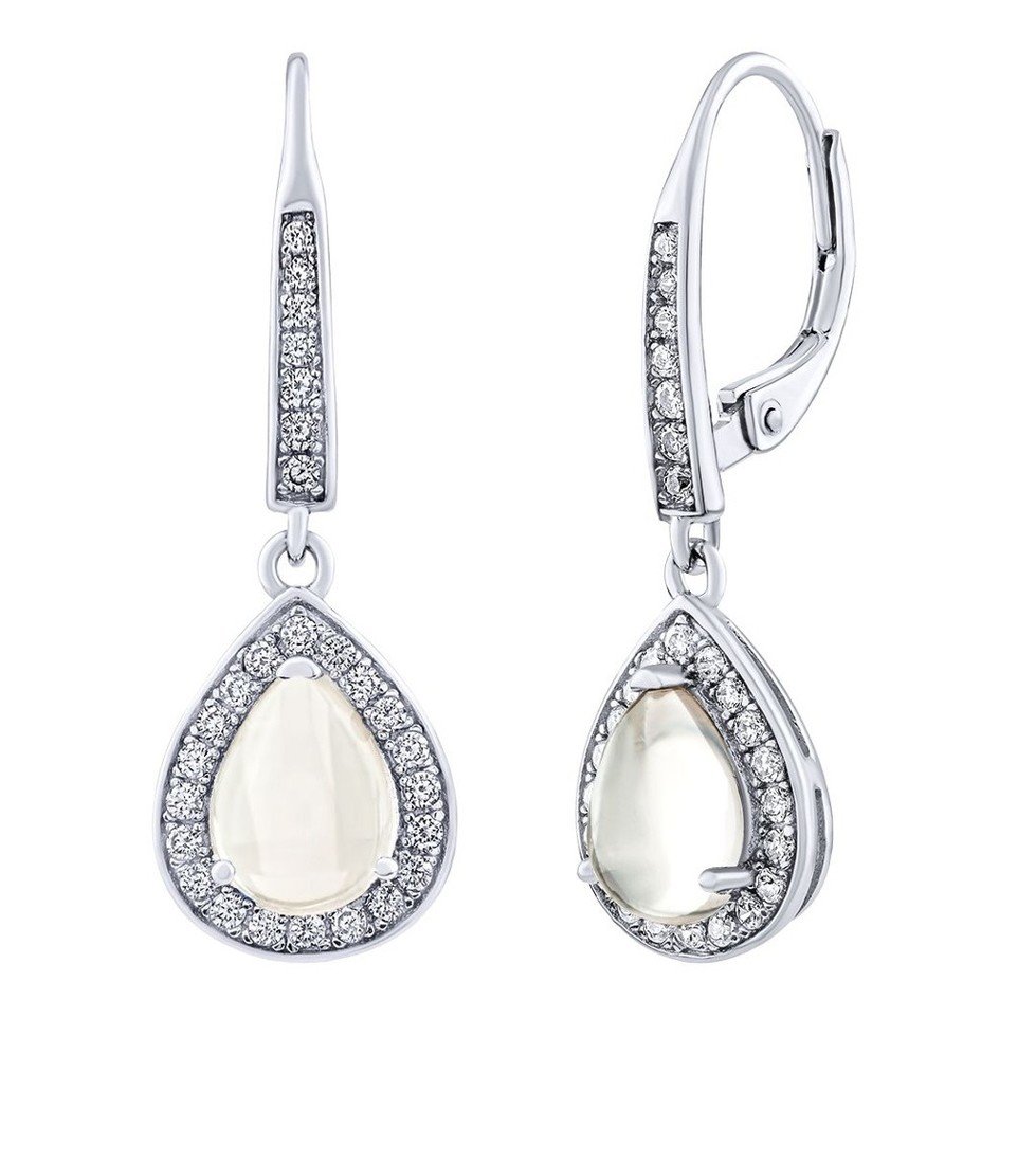 Silvego Stříbrné náušnice BRISA s Měsíčním kamenem a Brilliance Zirconia JJJ1141EMS