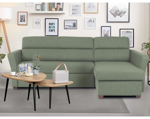 Rohová sedací souprava Livia, rákosově zelená látka, pravý roh