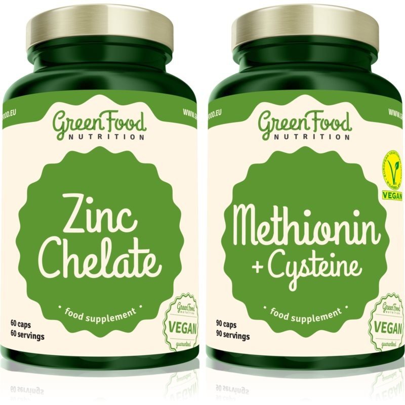 GreenFood Nutrition Methionin with Cysteine + Zinc Chelate sada (pro krásné vlasy, pleť a nehty)