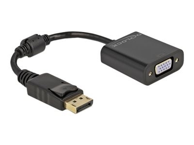 Delock - Video adaptér - DisplayPort (M) s jazýčkem do HD-15 (VGA) (F) šroubovací - DisplayPort 1.2 - 15 cm - pasivní, 1080p podpora 60 Hz - černá