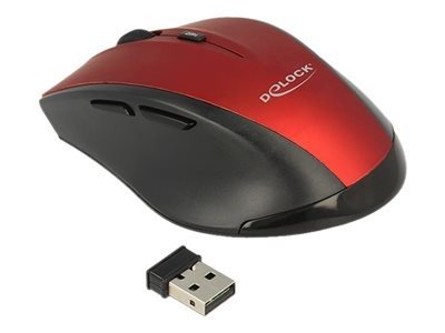 Delock - Myš - ergonomický - pravák - optický - 5 tlačítka - bezdrátový - 2.4 GHz - bezdrátový přijímač USB - černá/červená - maloobchod