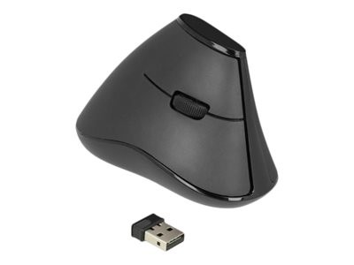 Delock Ergonomic - Vertikální myš - ergonomický - pravák - optický - 5 tlačítka - bezdrátový - 2.4 GHz - bezdrátový přijímač USB - černá - maloobchod